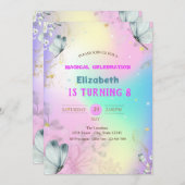 青色蝶ホログラフィカラフルック誕生日 招待状 (正面/裏面)