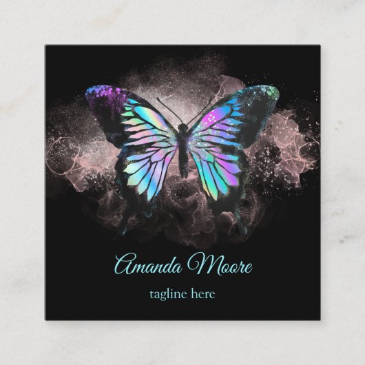 青色蝶ライフコーチセラピスト自筆証書 スクエア名刺 (正面)