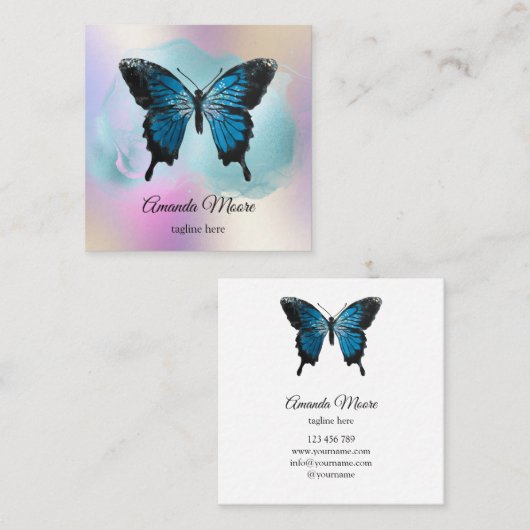 青色蝶ライフコーチセラピスト自筆証書 スクエア名刺 (正面/裏面)