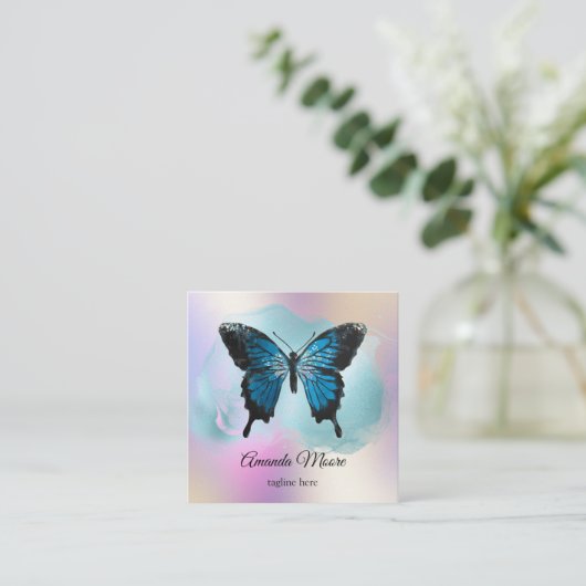 青色蝶ライフコーチセラピスト自筆証書 スクエア名刺 (スタンド正面)