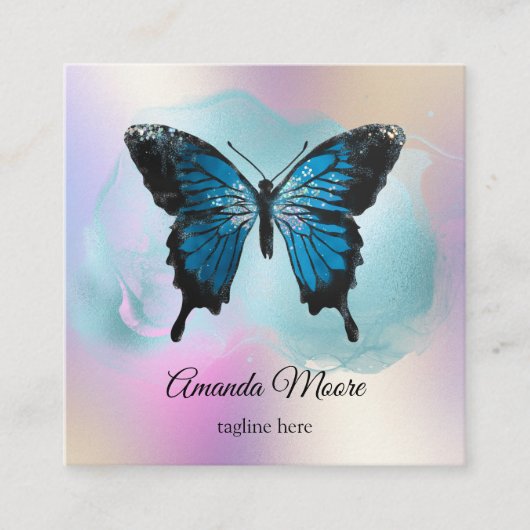青色蝶ライフコーチセラピスト自筆証書 スクエア名刺 (正面)