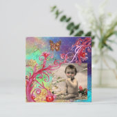 青色蝶、男の赤ちゃんシャワー写真テンプレート 招待状 (スタンド正面)