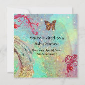 青色蝶、男の赤ちゃんシャワー写真テンプレート 招待状 (裏面)