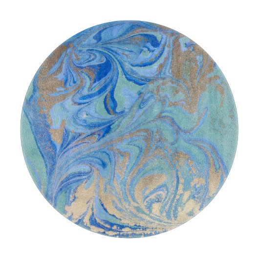 青色金ゴールドの水彩テクスチャ カッティングボード (正面)