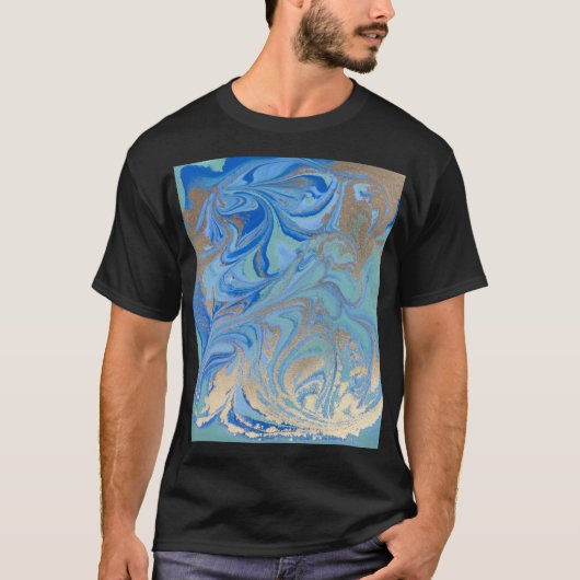 青色金ゴールドの水彩テクスチャ Tシャツ (正面)