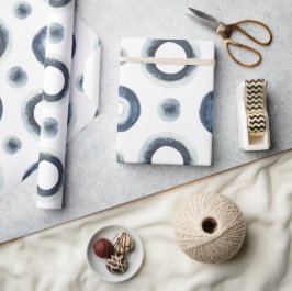 青色金ゴールドの水彩模様 ラッピングペーパー