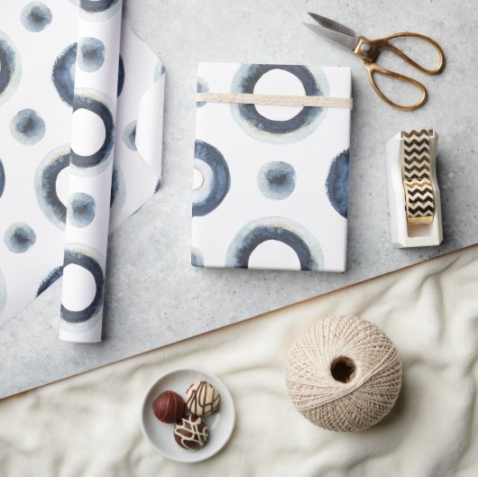 青色金ゴールドの水彩模様 ラッピングペーパー (クラフト)