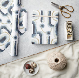 青色金ゴールドの水彩模様 ラッピングペーパー