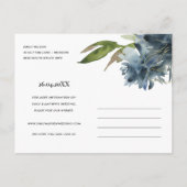 青色金ゴールドネイビーフローラ水色保存日付 案内ポストカード (裏面)