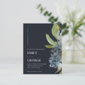 青色金ゴールドネイビーフローラ水色保存日付 案内ポストカード (スタンド正面)