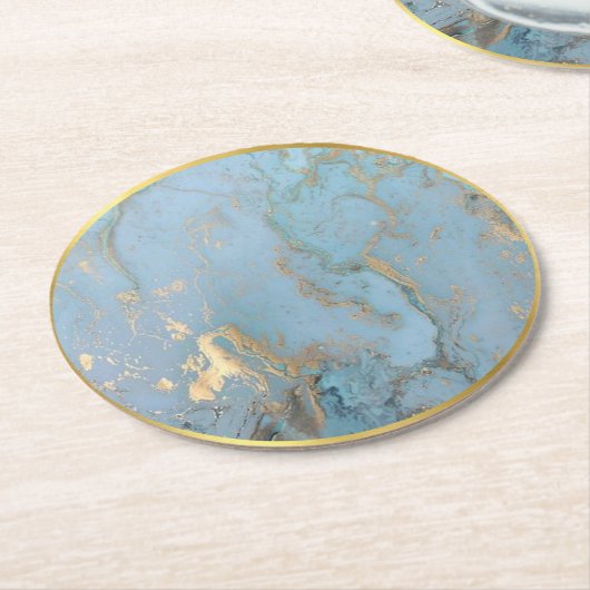 青色金ゴールドフェイクアゼーター ラウンドペーパーコースター (アングル)