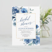 青色金ゴールドフローラエレガント牡丹ブライダルシャワー 招待状 (スタンド正面)