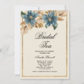 青色金ゴールドフローラブライダル茶パーティーブライダルシャワー 招待状 (正面)