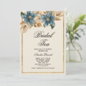青色金ゴールドフローラブライダル茶パーティーブライダルシャワー 招待状 (スタンド正面)