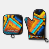 青色金ゴールドメタリックパターン33 鍋つかみ&鍋敷きセット (正面)