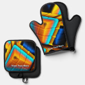 青色金ゴールドメタリックパターン33 鍋つかみ&鍋敷きセット (正面/裏面)