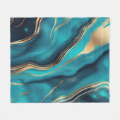 青色金ゴールドメタリック大理石 フリースブランケット (正面(横))