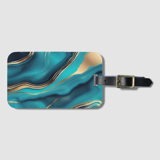 青色金ゴールドメタリック大理石 ラゲッジタグ (正面横)