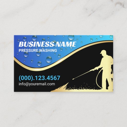 青色金ゴールドモダン加圧洗浄洗浄 名刺 (正面)