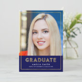 青色金ゴールド幾何学写真卒業のお知らせ 案内状 (スタンド正面)