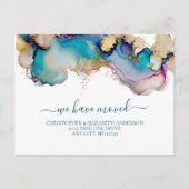 青色金ゴールド水彩洗浄スプラッシュ抽象芸術移動 案内ポストカード (正面)