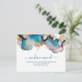 青色金ゴールド水彩洗浄スプラッシュ抽象芸術移動 案内ポストカード (スタンド正面)