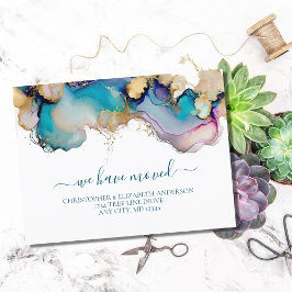 青色金ゴールド水彩洗浄スプラッシュ抽象芸術移動 案内ポストカード