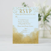 青色金ゴールド紙吹雪RSVP結婚のResponse Mealメニュー 出欠カード (スタンド正面)
