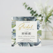 青色金ゴールド緑色フローラ水色ブライダルシャワー 招待状 (スタンド正面)