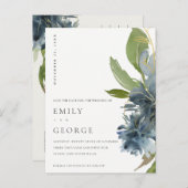 青色金ゴールド緑色フローラ水色保存日付 案内ポストカード (正面/裏面)