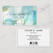 青色金ゴールド（ばちゃばちゃ）跳ねる水彩 名刺 (正面/裏面)