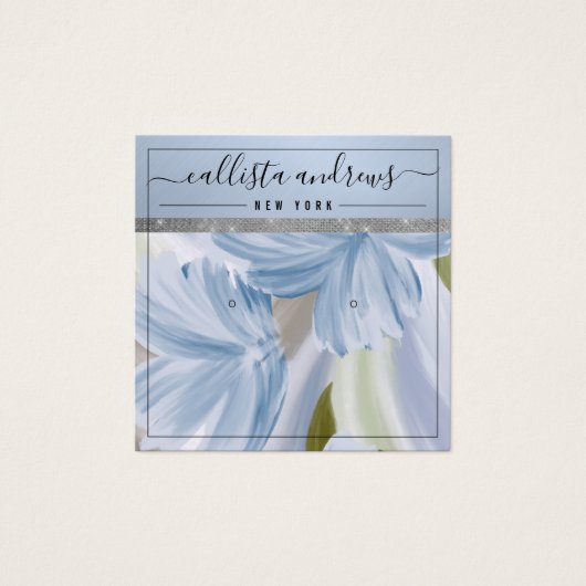 青色銀フローラグリッターイヤリング表示カード (正面)