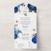 青色銀金ゴールドバラエレガントバタフライ オールインワン招待状 (内側)