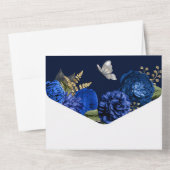 青色銀金ゴールドバラエレガントバタフライ オールインワン招待状 (裏面)