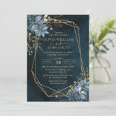 青色離れフローラ金ゴールドエレガント- F003招待状 招待状 (スタンド正面)