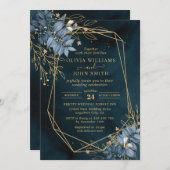 青色離れフローラ金ゴールドエレガント- F003招待状 招待状 (正面/裏面)