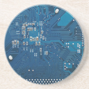 青色電子回路基板コンピュータパターン コースター