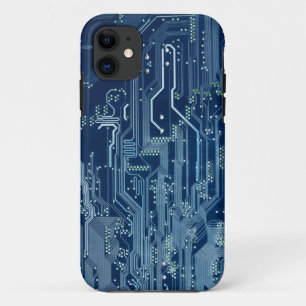 青色電子回路基板コンピュータパターン iPhone 11 ケース