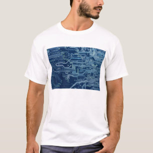 青色電子回路基板コンピュータパターン Tシャツ
