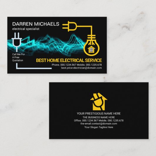 青色電気稲妻回路配線電気技師 名刺 (正面/裏面)