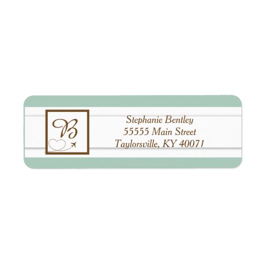 青色飛行機ハート結婚差出人住所ラベル ラベル (正面)