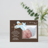 青色飛行機男の赤ちゃん誕生発表 案内状 (スタンド正面)