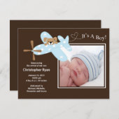 青色飛行機男の赤ちゃん誕生発表 案内状 (正面/裏面)