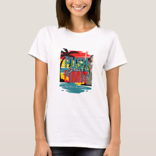 青色黄色の遡及的な Tシャツ