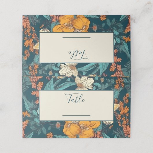 青花と黄結婚花の表番号 プレイスカード (外部開封)