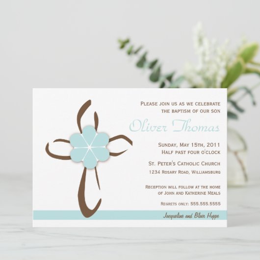 青花シンプル付きの十字架 招待状 (スタンド正面)