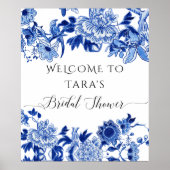 青花ジャパン調のウェルカムボード　鳥と葉っぱ　ウェディング ポスター (正面)