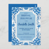 青花チャイニーズスタイルの花のブライズシャワー ポストカード (正面/裏面)