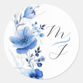 青花水彩植物画 ラウンドシール
