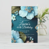 青花緑葉金ゴールドグリッター誕生日 招待状 (スタンド正面)